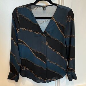 Ann Taylor Blue and Black Wrap 3/4 Sleeve Blouse
